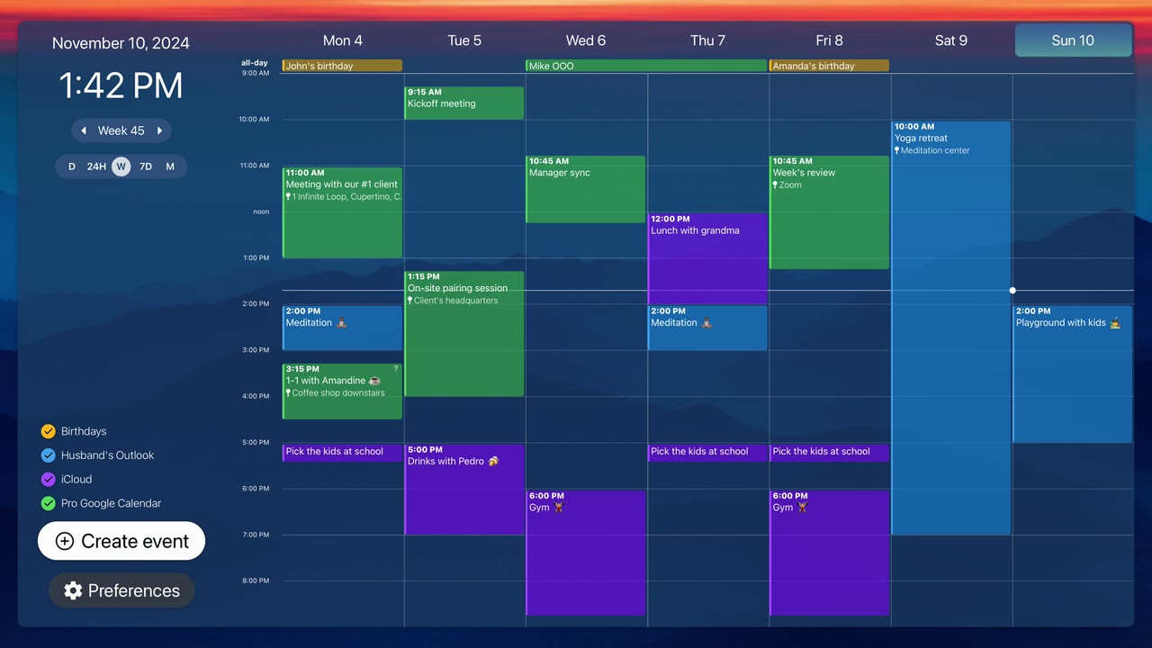 Calendar app displayed on a TV screen
