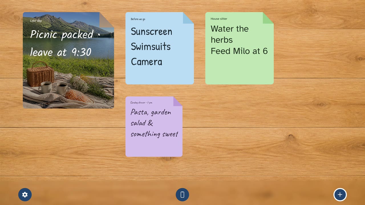 Sticky Notes board displayed on a TV screen